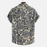 Men Printed Cotton Summer Casual Turn Down Collar Short