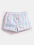 Men Stripe Swimming Shorts Drawstring Quick Drying Holiday Mini Shorts for Running Lounge Shorts