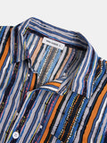 Mens Short Sleeve New Fashion Casual Colorful Striped Shirts