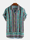 Mens Ethnic Style Pattern Printed Summer Loose Casual Shirts