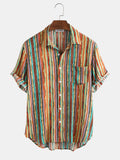 Mens Short Sleeve New Fashion Casual Colorful Striped Shirts