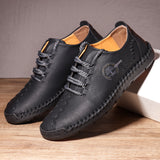 Men Hand Stitching Microfiber Soft Sole Casual Leather Shoes