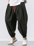 Men Cotton Loose Comfy Baggy Vintage Drawstring Jogger Casual Harem Pants