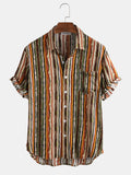 Mens Short Sleeve New Fashion Casual Colorful Striped Shirts