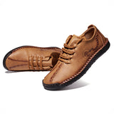 Men Hand Stitching Microfiber Soft Sole Casual Leather Shoes