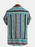 Mens Ethnic Style Pattern Printed Summer Loose Casual Shirts