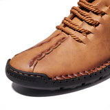 Men Hand Stitching Microfiber Soft Sole Casual Leather Shoes