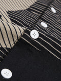 Mens Fashion Color Block Stripe Short Sleeve Casual Shirts