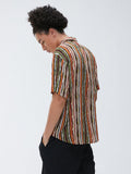 Mens Short Sleeve New Fashion Casual Colorful Striped Shirts