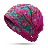 Women Ethnic Embroidery Cotton Beanie Caps Vintage Good Elastic Breathable Turban Caps