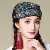 Women Ethnic Embroidery Cotton Beanie Caps Vintage Good Elastic Breathable Turban Caps