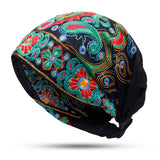 Women Ethnic Embroidery Cotton Beanie Caps Vintage Good Elastic Breathable Turban Caps