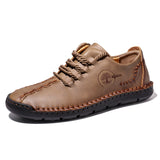 Men Hand Stitching Microfiber Soft Sole Casual Leather Shoes