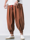 Men Cotton Loose Comfy Baggy Vintage Drawstring Jogger Casual Harem Pants