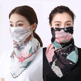 Women Chiffon Mask Scarf Face Mascarillas Wraps Floral Print Lady Silk Neck Scarves Foulard Bandana Reusable Masks Sun Protect