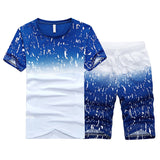 2020 Men T-shirt Casual Suits Summer Fitness Solid Top Tee Shirt+Shorts Set Mens V Collar New 2 Piece Short Tracksuit Breathable