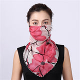 Women Chiffon Mask Scarf Face Mascarillas Wraps Floral Print Lady Silk Neck Scarves Foulard Bandana Reusable Masks Sun Protect