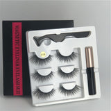 Makeup 3 pairs of magnetic eyelashes + liquid eyeliner + tweezers, waterproof long lasting eyelash extension eyelash set