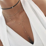 Tocona Multilayer Crystal Rose Pendant Necklace Women Gold Moon Star Horn Crescent Choker Necklaces Jewelry