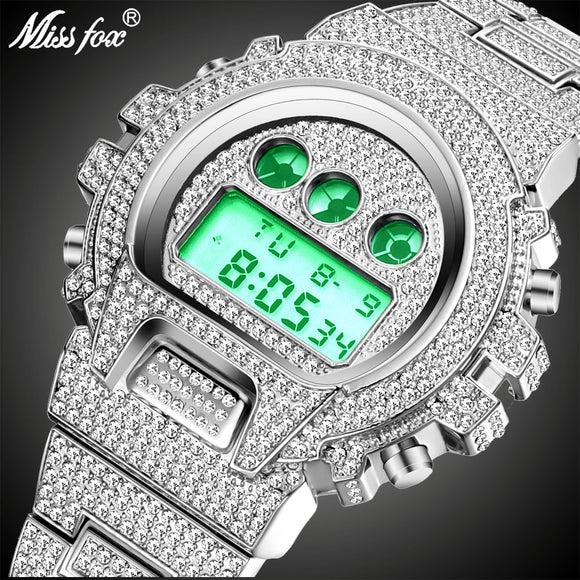 New MISSFOX G Style Shock Mens Watches Top Brand Luxury Digital Watch Men Diamond Male Clock Xfcs Classic Hip Hop Iced Out Watch