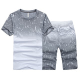 2020 Men T-shirt Casual Suits Summer Fitness Solid Top Tee Shirt+Shorts Set Mens V Collar New 2 Piece Short Tracksuit Breathable