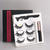 Makeup 3 pairs of magnetic eyelashes + liquid eyeliner + tweezers, waterproof long lasting eyelash extension eyelash set