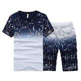 2020 Men T-shirt Casual Suits Summer Fitness Solid Top Tee Shirt+Shorts Set Mens V Collar New 2 Piece Short Tracksuit Breathable