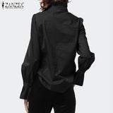 Women Casual Ruffles Blouse ZANZEA Spring Elegant Long Sleeve Office Shirt Buttons Flounce Blusa Tunic Tops Robe Shirt Chemise