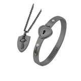 Fashion Concentric Lock Key Titanium Steel Stainless Steel Jewelry Bracelet Necklace Couple Sets