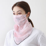 Women Chiffon Mask Scarf Face Mascarillas Wraps Floral Print Lady Silk Neck Scarves Foulard Bandana Reusable Masks Sun Protect