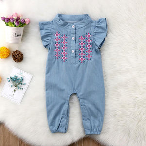 Cute baby girls denim romper Infant Newborn Baby Girl embroidery Playsuit Jumpsuit Body suit summer baby girl Clothing
