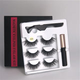 Makeup 3 pairs of magnetic eyelashes + liquid eyeliner + tweezers, waterproof long lasting eyelash extension eyelash set