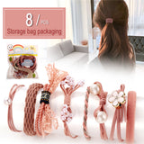 17KM New Girls Flower Pearl Basic Elastic Hair Bands For Women Pink Tie Gum Scrunchie Ring Rubber Bands Hair Accessories Gifts