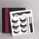 Makeup 3 pairs of magnetic eyelashes + liquid eyeliner + tweezers, waterproof long lasting eyelash extension eyelash set