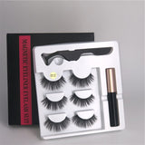 Makeup 3 pairs of magnetic eyelashes + liquid eyeliner + tweezers, waterproof long lasting eyelash extension eyelash set