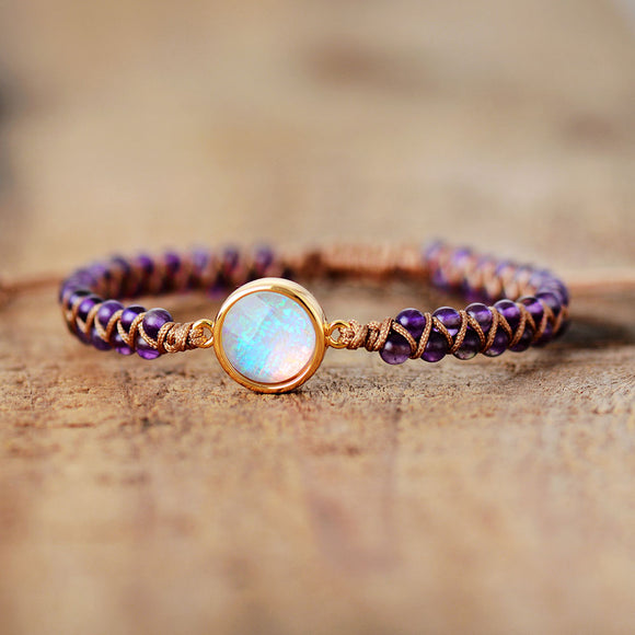 Stone Wrap Bracelets Femme Amethysts Opal String Braided Yoga Friendship Bracelet Bangle Bohemian Jewellery