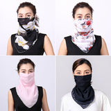 Women Chiffon Mask Scarf Face Mascarillas Wraps Floral Print Lady Silk Neck Scarves Foulard Bandana Reusable Masks Sun Protect