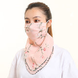 Women Chiffon Mask Scarf Face Mascarillas Wraps Floral Print Lady Silk Neck Scarves Foulard Bandana Reusable Masks Sun Protect