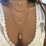 Tocona Multilayer Crystal Rose Pendant Necklace Women Gold Moon Star Horn Crescent Choker Necklaces Jewelry