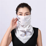 Women Chiffon Mask Scarf Face Mascarillas Wraps Floral Print Lady Silk Neck Scarves Foulard Bandana Reusable Masks Sun Protect