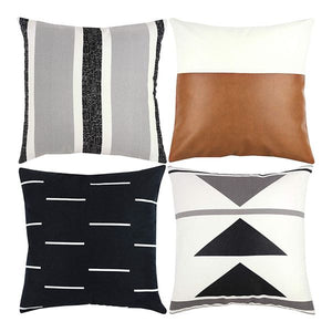 Decorative Throw Pillow Covers Only For Couch, Sofa, Or Bed Set Of 4 18X18 Inch Modern Design Short Plush Stripes Geometric Faux