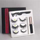 Makeup 3 pairs of magnetic eyelashes + liquid eyeliner + tweezers, waterproof long lasting eyelash extension eyelash set