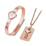 Fashion Concentric Lock Key Titanium Steel Stainless Steel Jewelry Bracelet Necklace Couple Sets