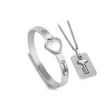 Fashion Concentric Lock Key Titanium Steel Stainless Steel Jewelry Bracelet Necklace Couple Sets