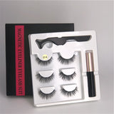 Makeup 3 pairs of magnetic eyelashes + liquid eyeliner + tweezers, waterproof long lasting eyelash extension eyelash set