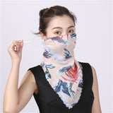 Women Chiffon Mask Scarf Face Mascarillas Wraps Floral Print Lady Silk Neck Scarves Foulard Bandana Reusable Masks Sun Protect