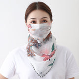 Women Chiffon Mask Scarf Face Mascarillas Wraps Floral Print Lady Silk Neck Scarves Foulard Bandana Reusable Masks Sun Protect