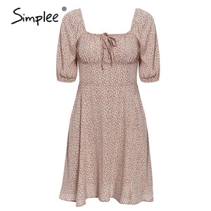 Simplee Elegant square collar summer chiffon dresses Casual beach women vintage ruffles boho dress robe femme dresses vestidos