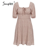 Simplee Elegant square collar summer chiffon dresses Casual beach women vintage ruffles boho dress robe femme dresses vestidos