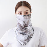 Women Chiffon Mask Scarf Face Mascarillas Wraps Floral Print Lady Silk Neck Scarves Foulard Bandana Reusable Masks Sun Protect